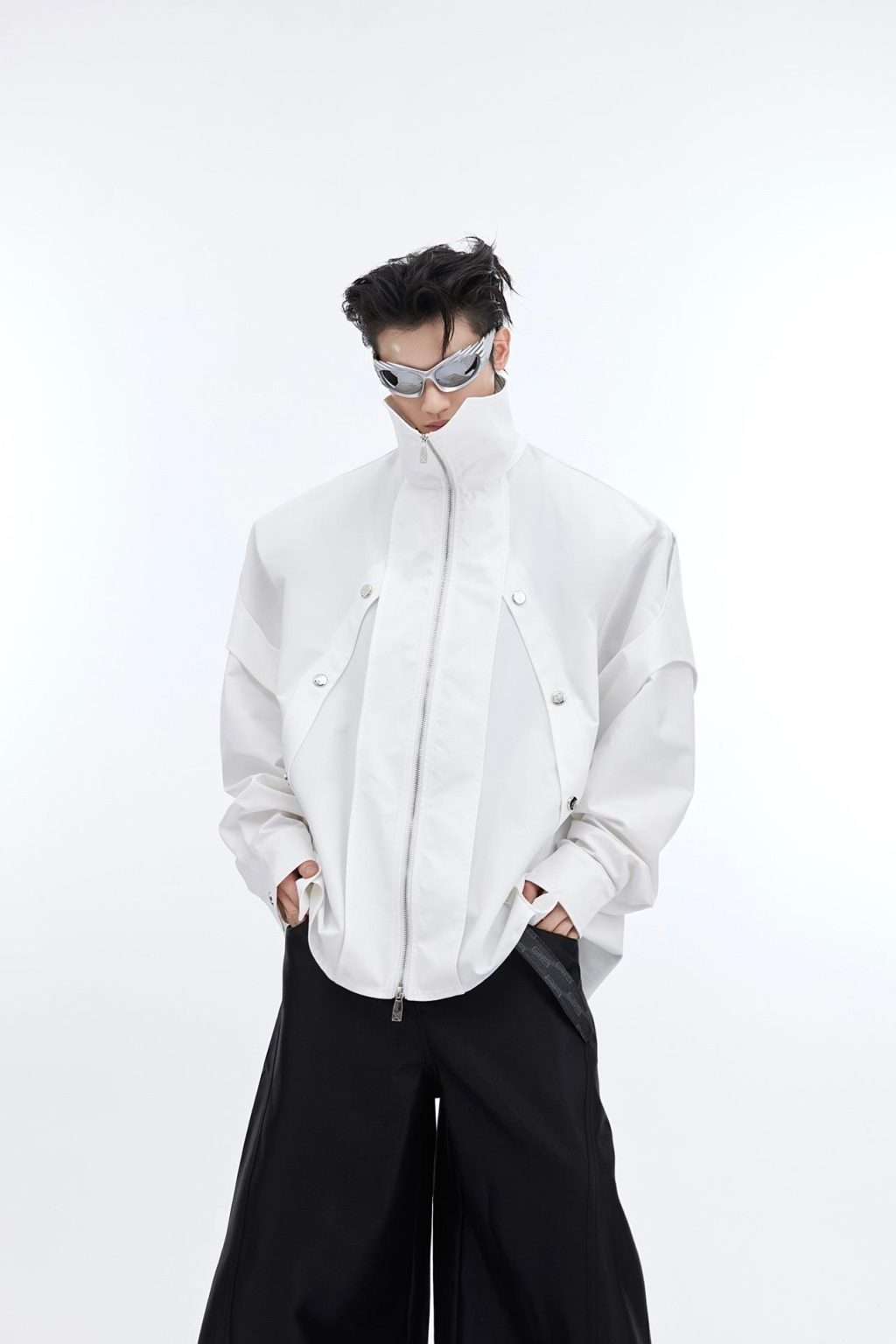 Men's Double-layer Oversized Black Techwear Jacket - Image 5