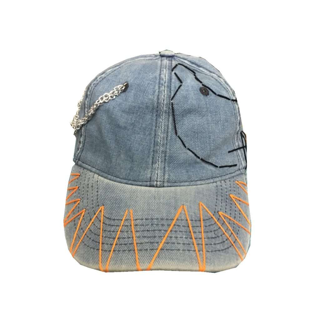 Skull Tooth Personalized Patch Design Washed Denim Hat - Image 2