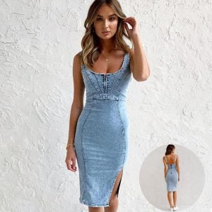 Summer U-Neck Suspender Denim Dress