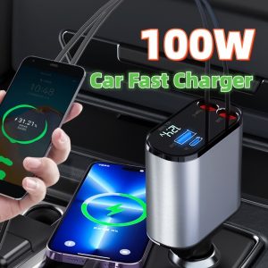 100W Metal Car Charger with USB & Type-C