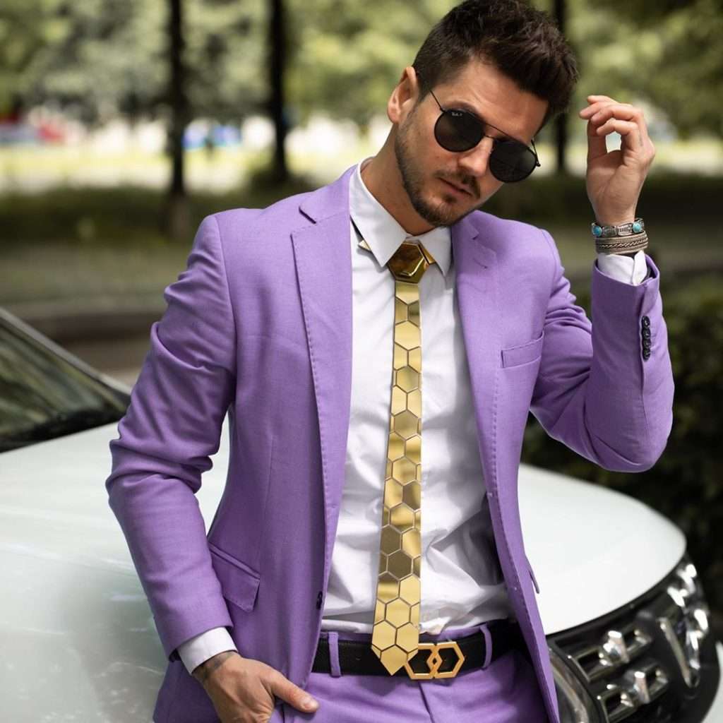 Stitching Geometric Plaid Gold Tie Men's Suit Clothing