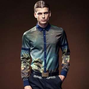 Men's Luxury Printed Satin Dress Shirt