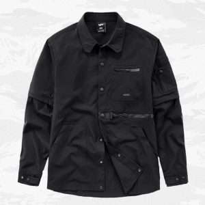 Black Utility Tech Button-Up Jacket