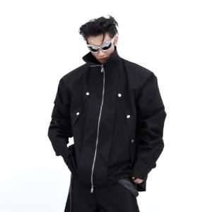 Men's Double-layer Oversized Black Techwear Jacket