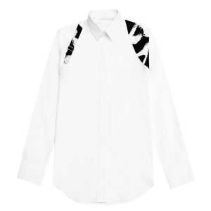 Abstract Accent White Button-Up Shirt