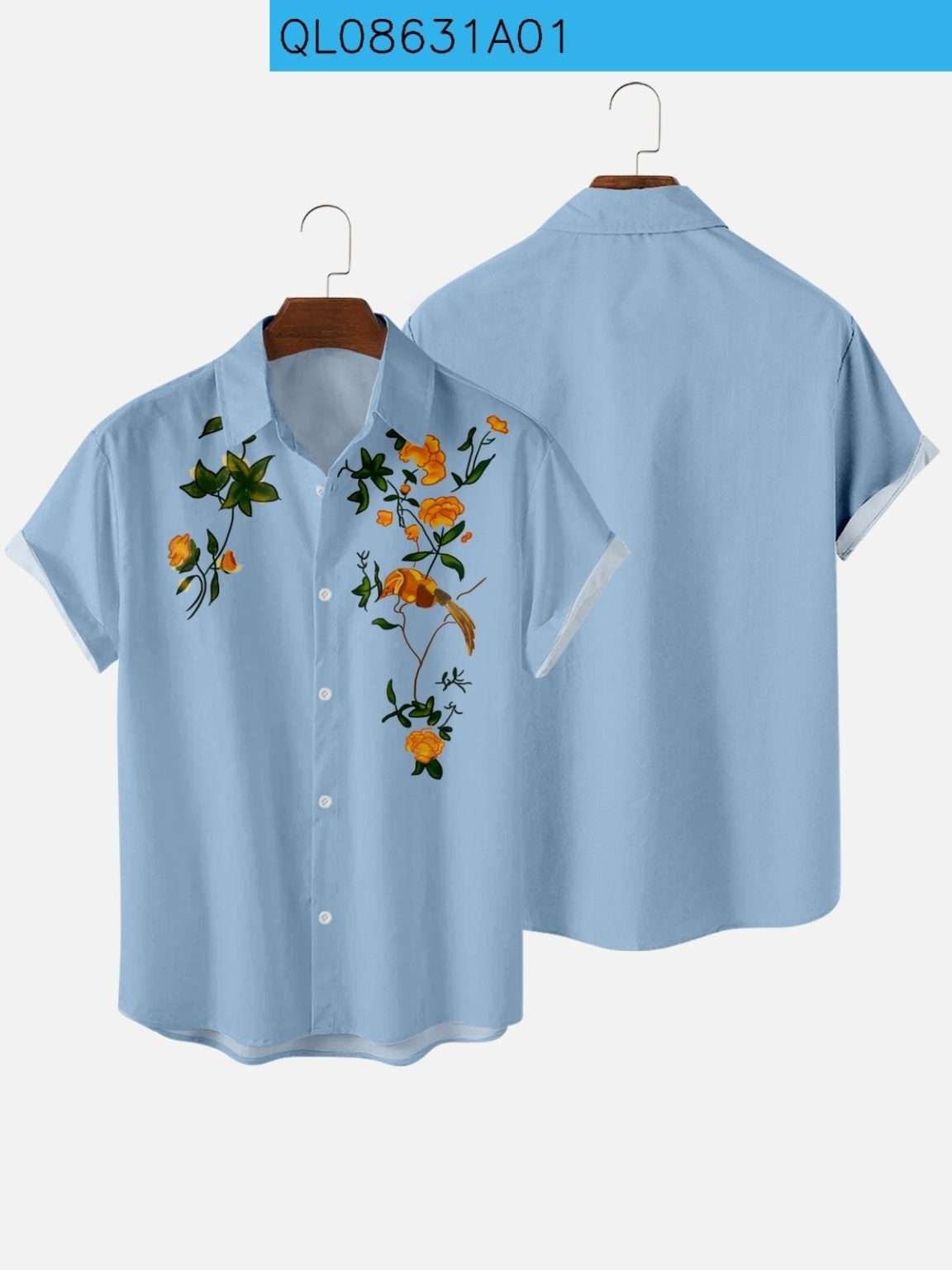 Men’s Floral Embroidery Short-Sleeve Shirt - Image 2