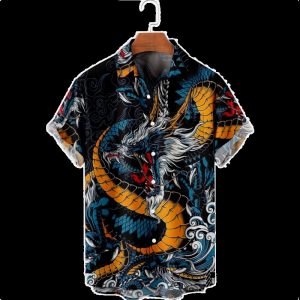 Dragon Fury Men's Bold Print Hawaiian Shirt