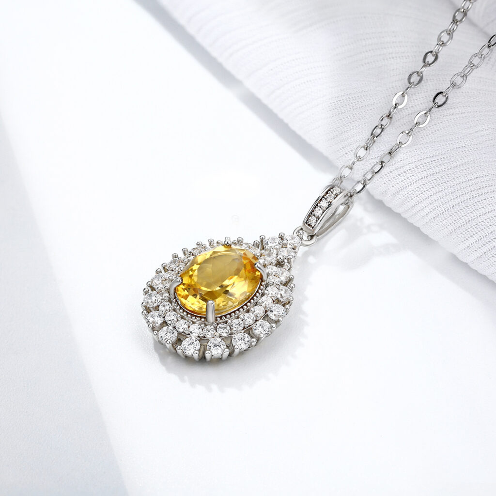 Natural Dan Shaped Topaz Necklace Feminine Versatile S925 Silver Full Set Light Luxury Pendant - Image 4