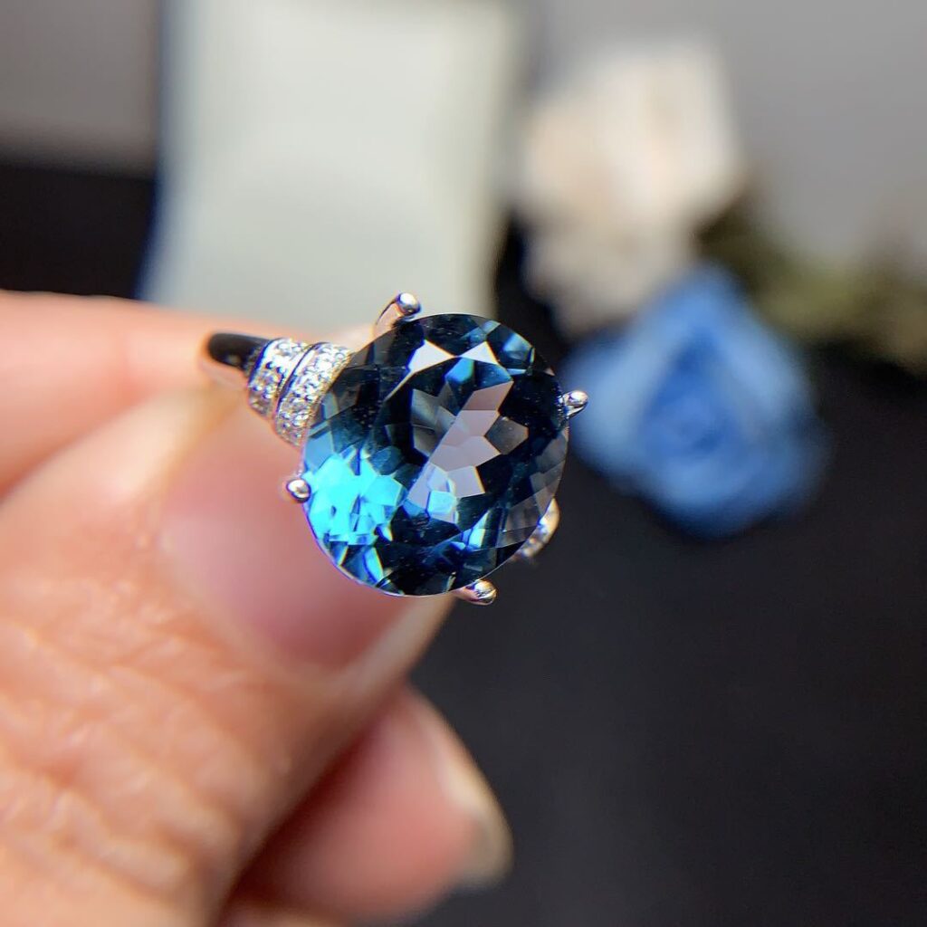 London Blue Topaz Ring Dark Blue Noble 925 Silver Inlaid - Image 5