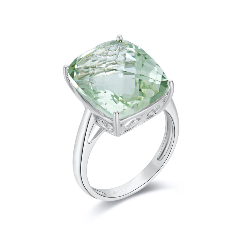 Natural Green Amethyst Ring Female S925 Sterling Silver Gemstone Inlaid Luxury - Image 6