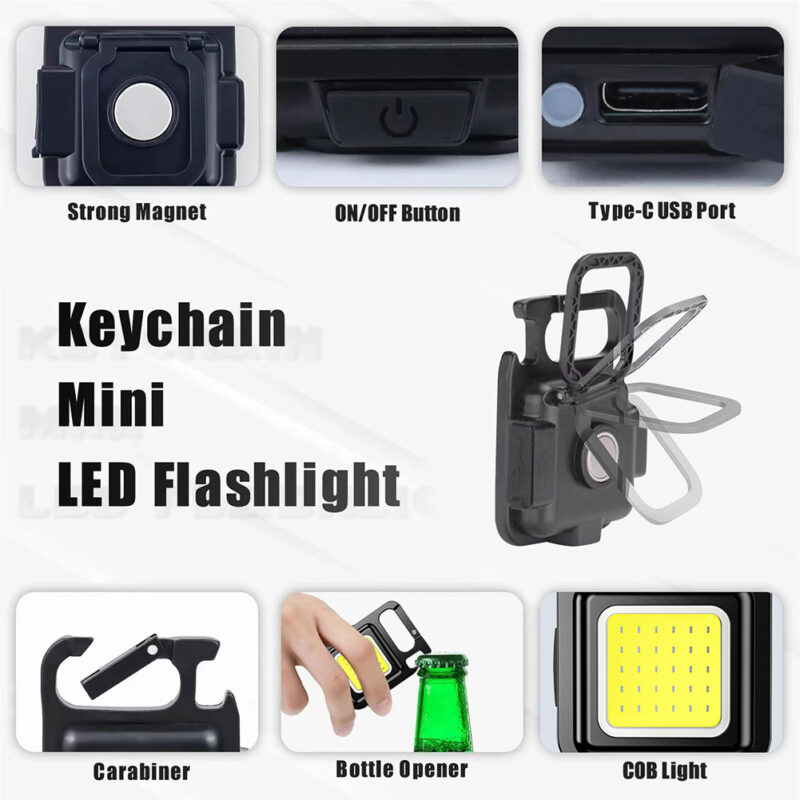 Mini Portable Flashlight Rechargeable Glare COB Keychain Light LED Work Light USB Charge Emergency Lamps Outdoor Camping Light - Image 4