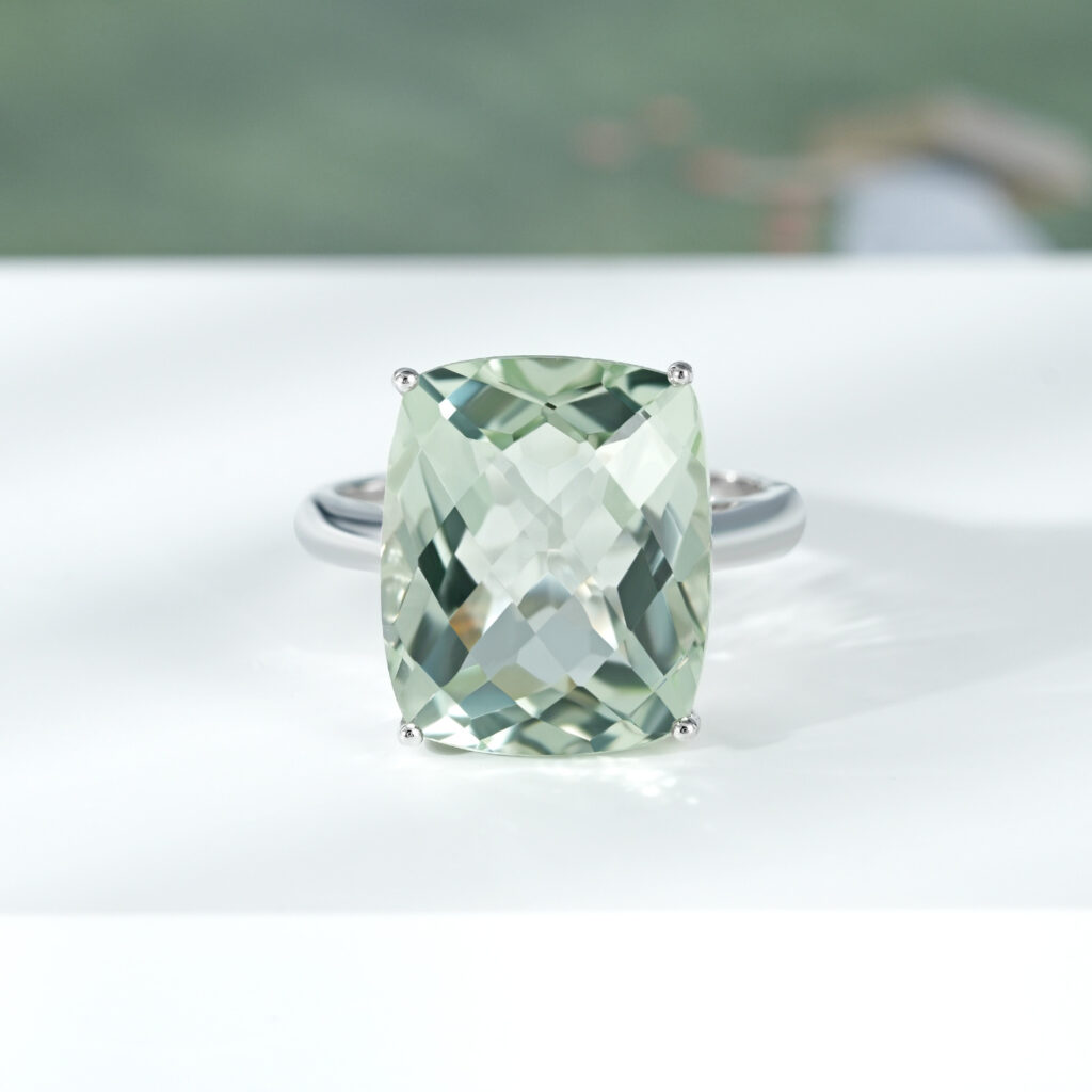 Natural Green Amethyst Ring Female S925 Sterling Silver Gemstone Inlaid Luxury - Image 5