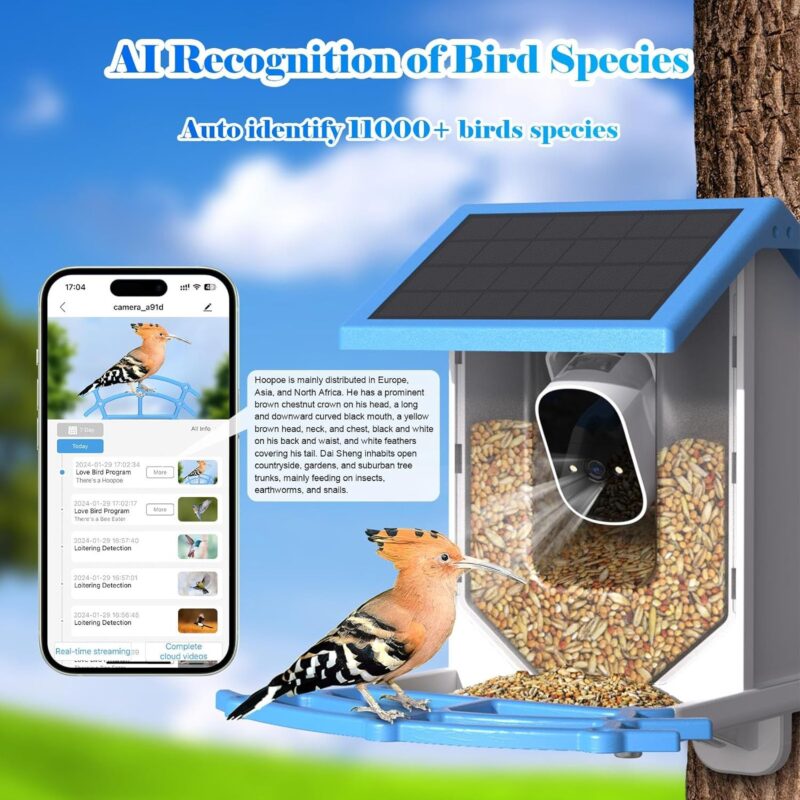 Smart Bird Feeder With Camera,Solar-Powered WiFi 4MP Live Camera,AI Identify Bird Species Auto Capture Garden Bird Watching&Motion Detection,Ideal Gift For Bird Lovers,Blue - Image 7