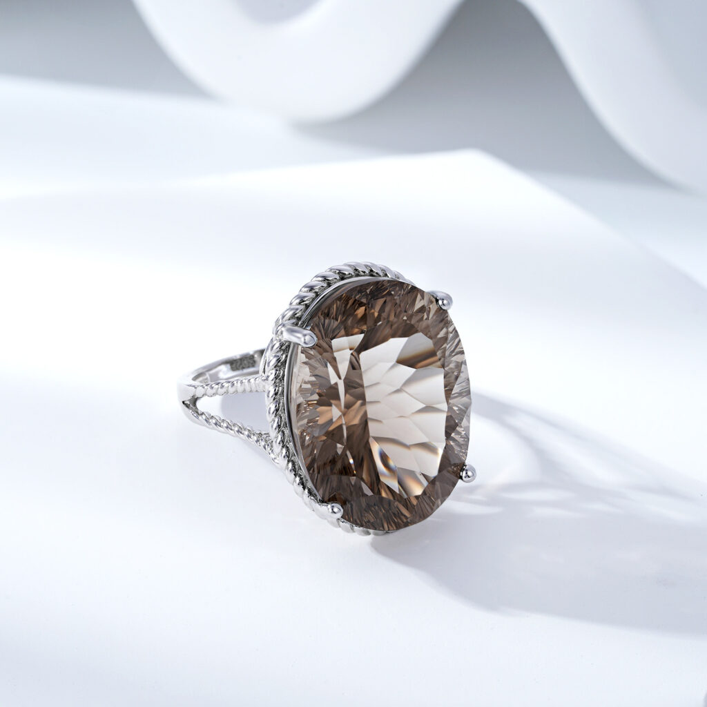 Luxury Wind Jewelry Natural Tea Crystal Ring S925 Silver Inlaid Smoky Crystal - Image 3