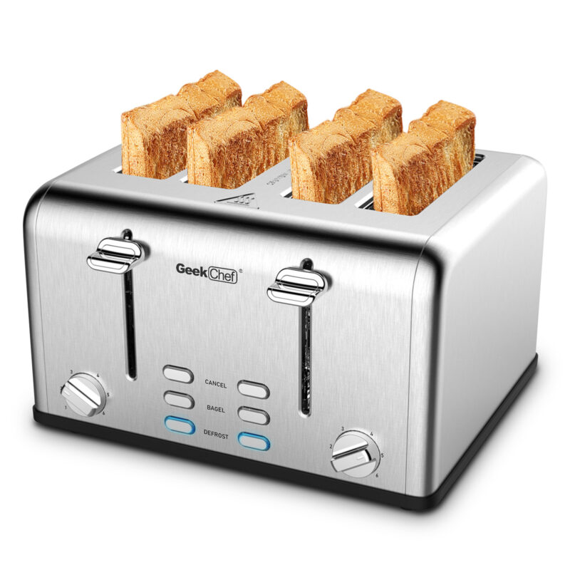 Prohibit Shelves In The Amazon. Toaster 4 Slice, Geek Chef Stainless Steel Extra-Wide Slot Toaster With Dual Control Panels Of Bagel,Defrost,Cancel Function,Ban Amazon - Image 4