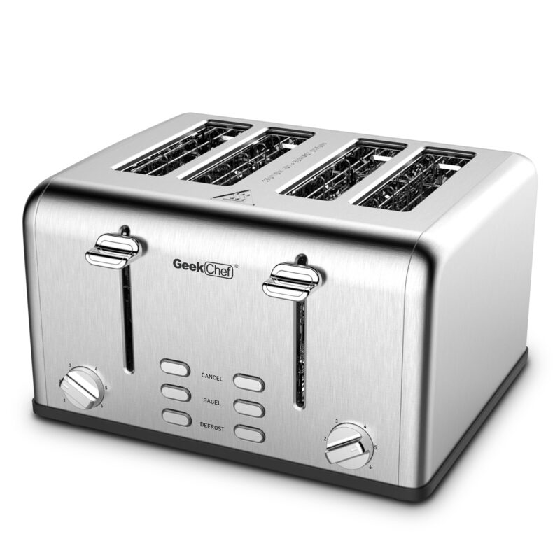 Prohibit Shelves In The Amazon. Toaster 4 Slice, Geek Chef Stainless Steel Extra-Wide Slot Toaster With Dual Control Panels Of Bagel,Defrost,Cancel Function,Ban Amazon - Image 2