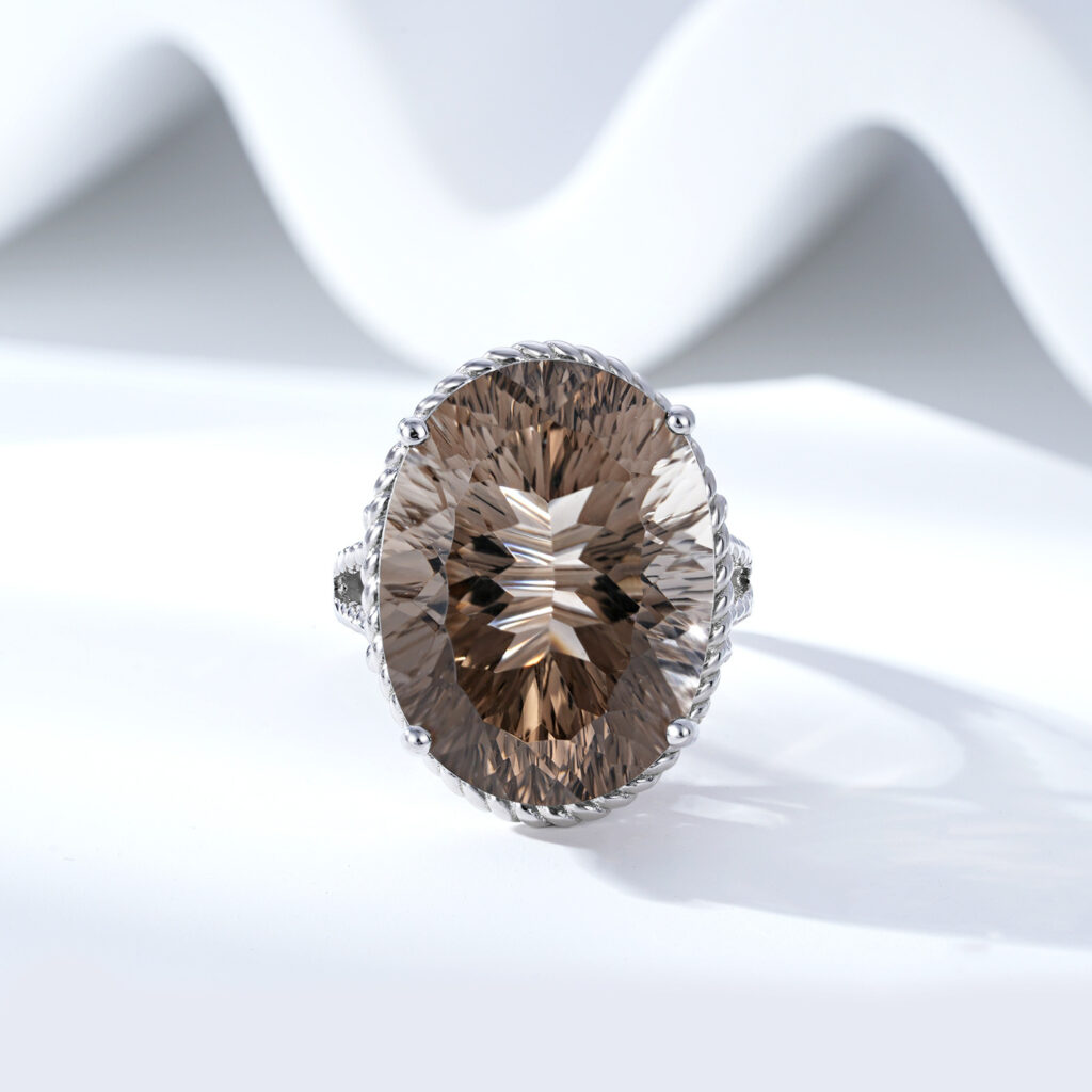 Luxury Wind Jewelry Natural Tea Crystal Ring S925 Silver Inlaid Smoky Crystal - Image 4