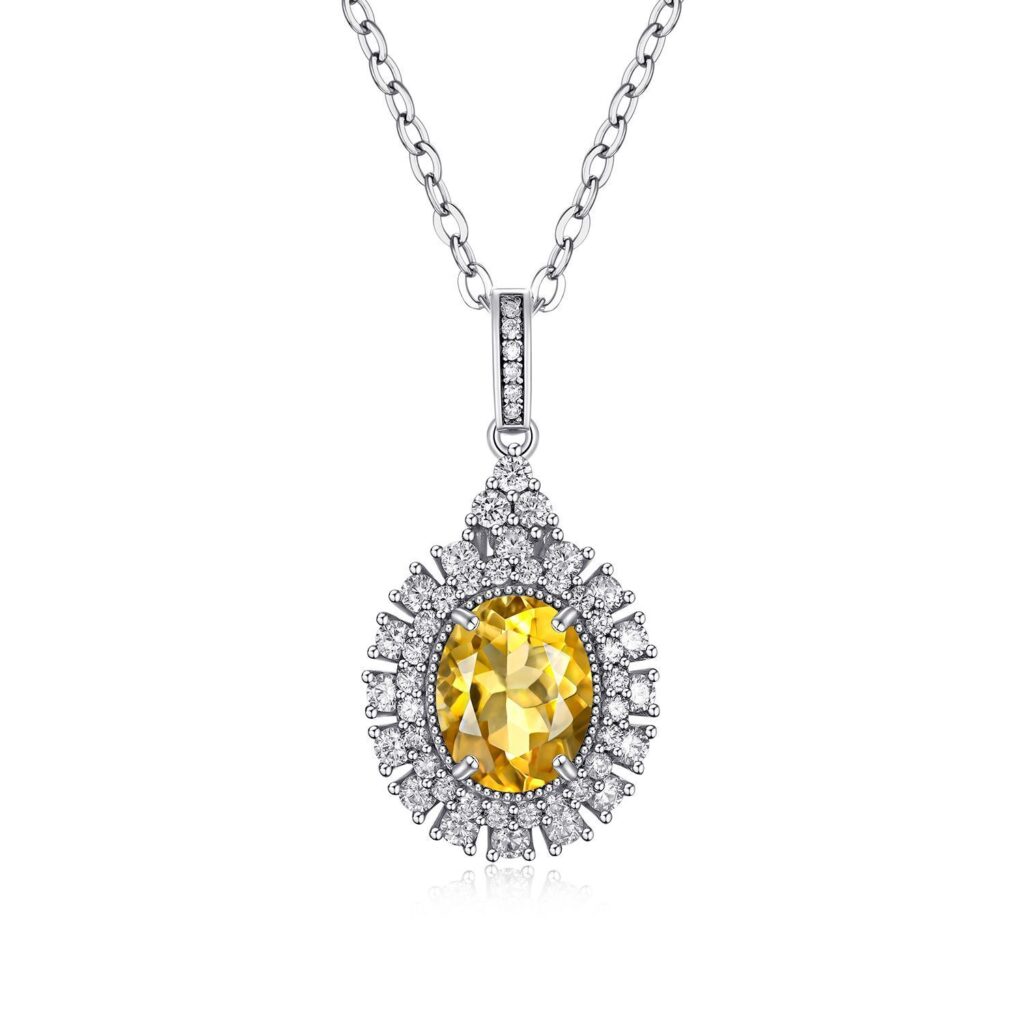 Natural Dan Shaped Topaz Necklace Feminine Versatile S925 Silver Full Set Light Luxury Pendant - Image 5