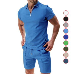 2Pcs Men's Summer Waffle Suit Set