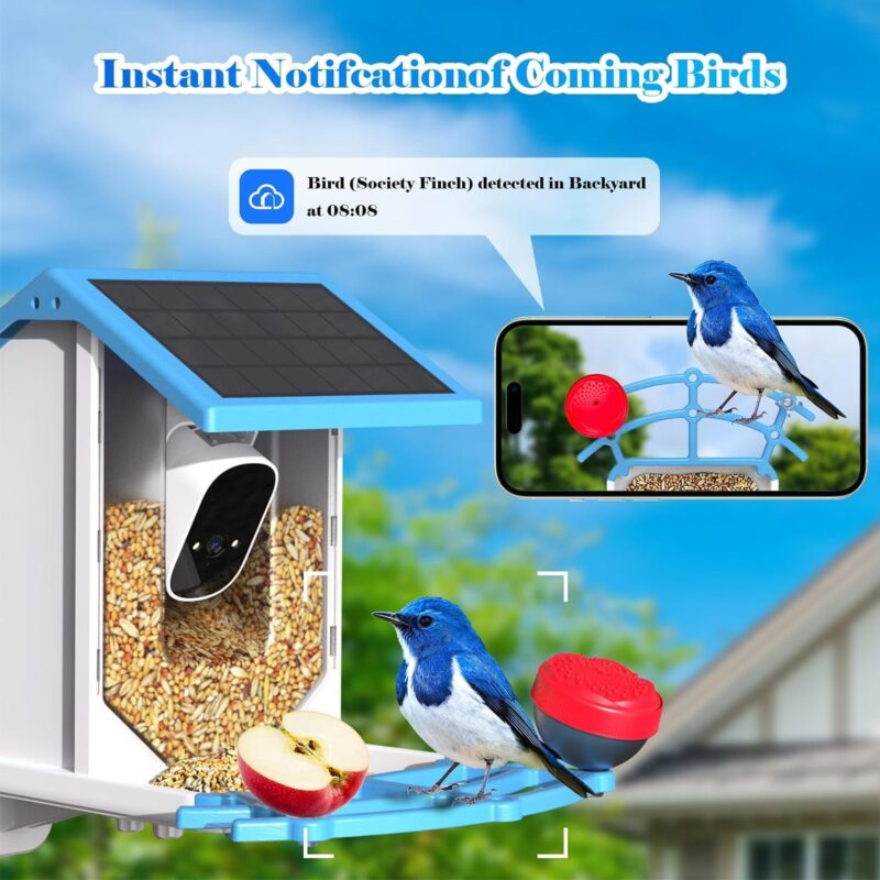 Smart Bird Feeder With Camera,Solar-Powered WiFi 4MP Live Camera,AI Identify Bird Species Auto Capture Garden Bird Watching&Motion Detection,Ideal Gift For Bird Lovers,Blue - Image 5