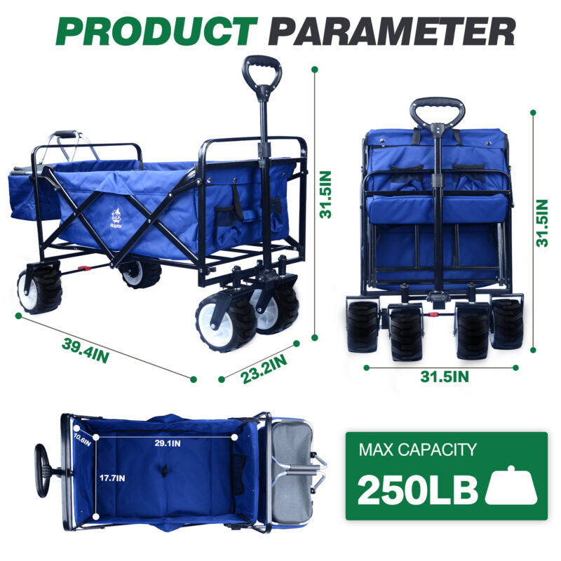 Collapsible Wagon,Wagons Carts Foldable Grocery Cart On Wheels Beach Wagon Foldable Cart With Wheels, Cooler Bag, Cup Holders,Cargo Net,Shopping, Garden,SportsBlue - Image 5