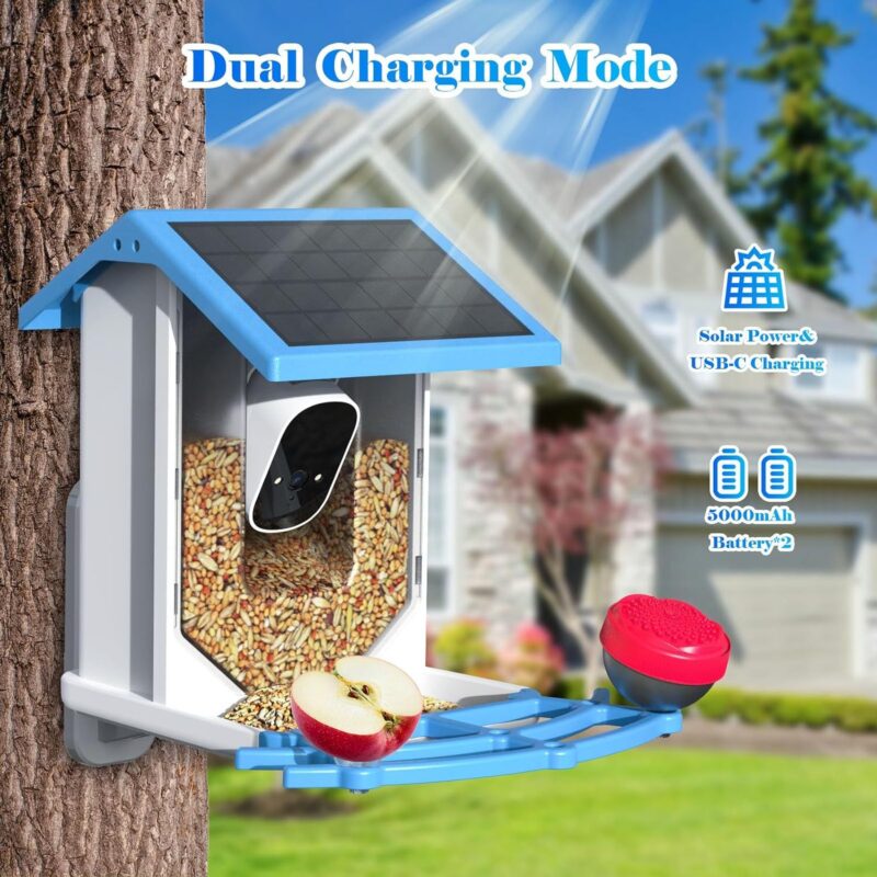 Smart Bird Feeder With Camera,Solar-Powered WiFi 4MP Live Camera,AI Identify Bird Species Auto Capture Garden Bird Watching&Motion Detection,Ideal Gift For Bird Lovers,Blue - Image 9