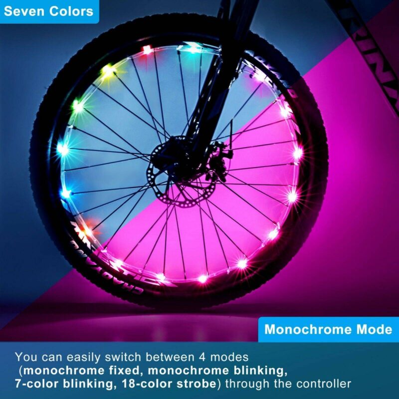 2 Pack LED Bicycle Wheel Light, 7 Colours In One Waterproof Bicycle - Image 3