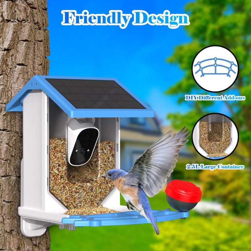 Smart Bird Feeder With Camera,Solar-Powered WiFi 4MP Live Camera,AI Identify Bird Species Auto Capture Garden Bird Watching&Motion Detection,Ideal Gift For Bird Lovers,Blue - Image 6