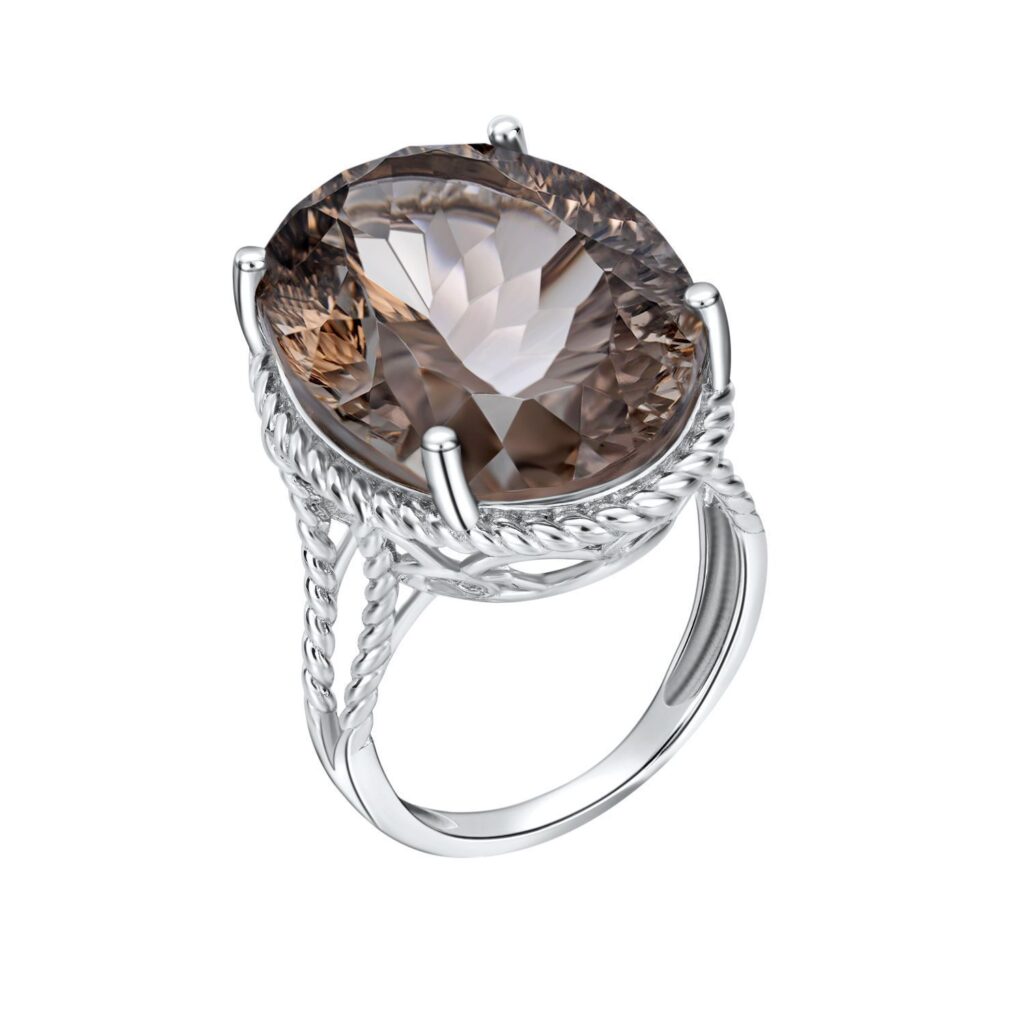 Luxury Wind Jewelry Natural Tea Crystal Ring S925 Silver Inlaid Smoky Crystal - Image 5