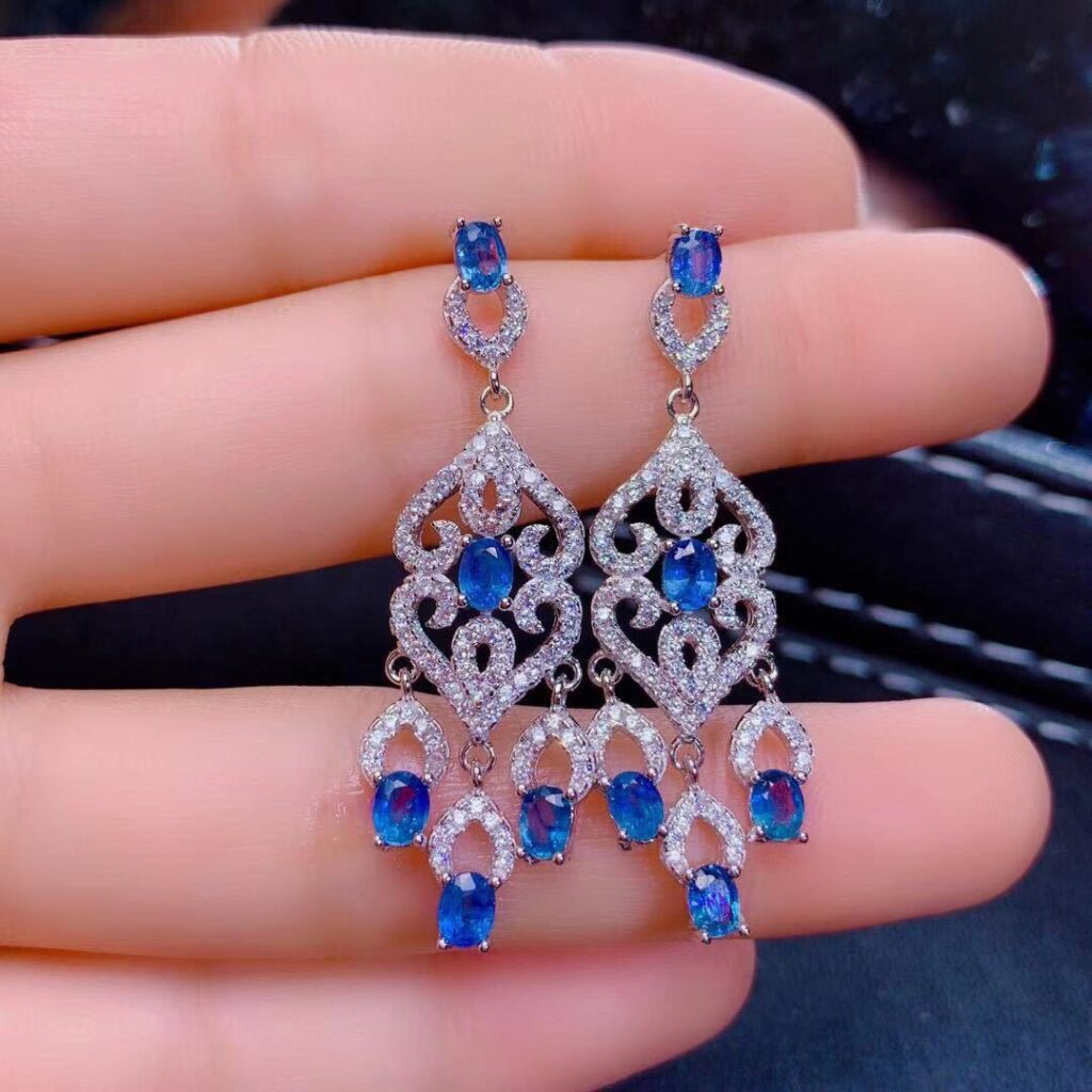 Natural Sri Lanka Sapphire Earrings S925 Silver - Image 3