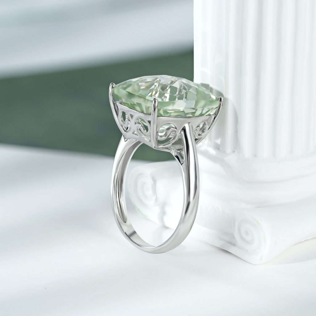 Natural Green Amethyst Ring Female S925 Sterling Silver Gemstone Inlaid Luxury - Image 4