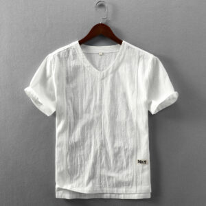 Textured White V-Neck Tee