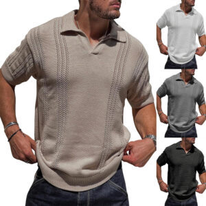 V-Neck Hollow Knit Polo Shirt