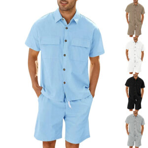 Men's Summer Lapel Shirt and Shorts Set