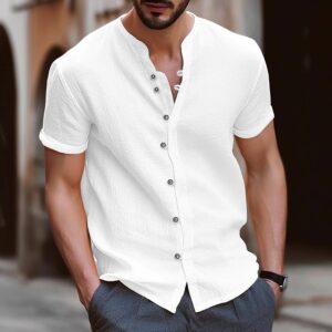 Men's Casual Button-Up Linen Shirt