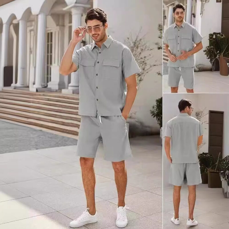 Men's Summer Lapel Shirt and Shorts Set - Image 5