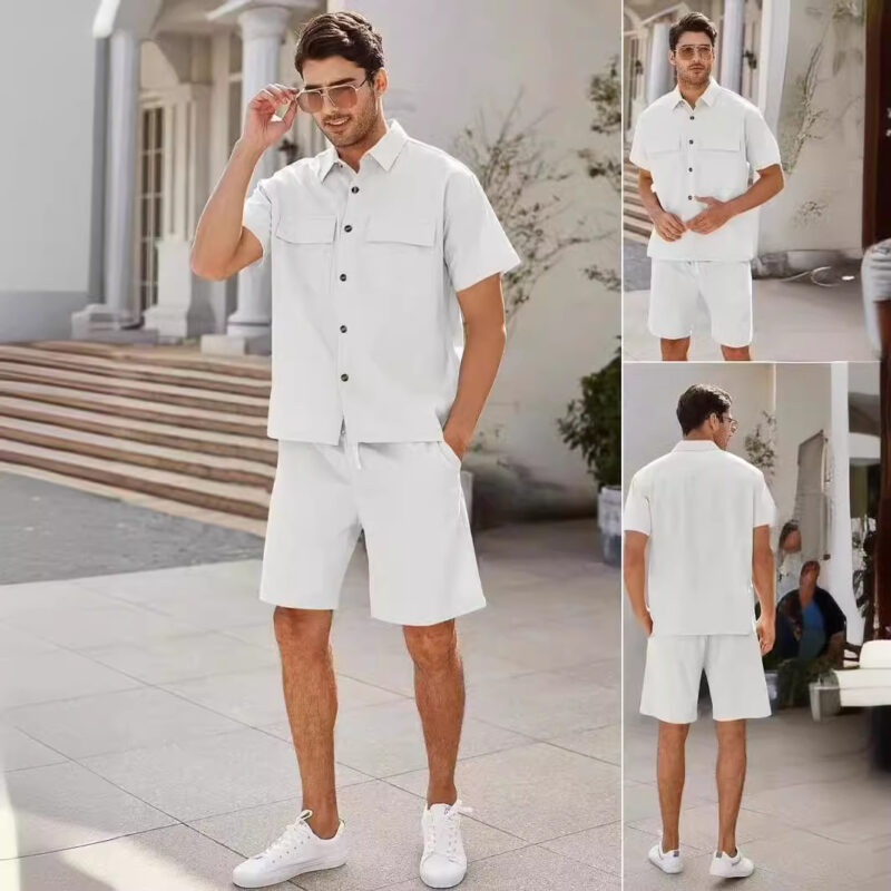 Men's Summer Lapel Shirt and Shorts Set - Image 4