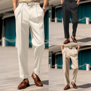 Men's Mid-Waist Straight-Leg Suit Pants