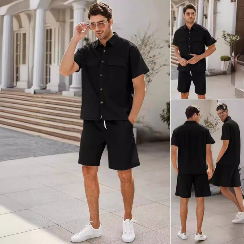 Men's Summer Lapel Shirt and Shorts Set - Image 3