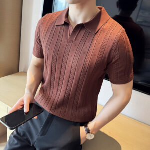 Luxe Brown Knit Polo Shirt