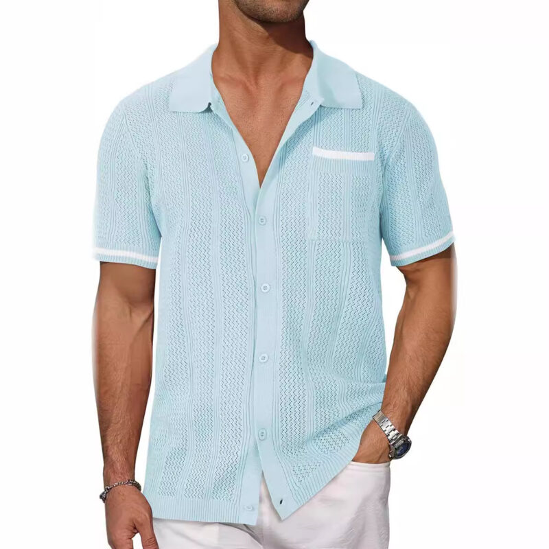 Men's Summer Breezy Knit Button-Up Shirt - Image 3