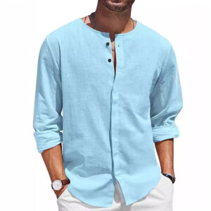 Buttoned Collar Cotton Linen Beach Shirt