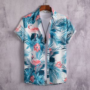 Tropical Flamingo Print Button-Up Shirt