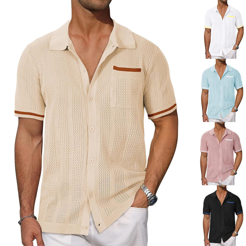 Men's Summer Breezy Knit Button-Up Shirt