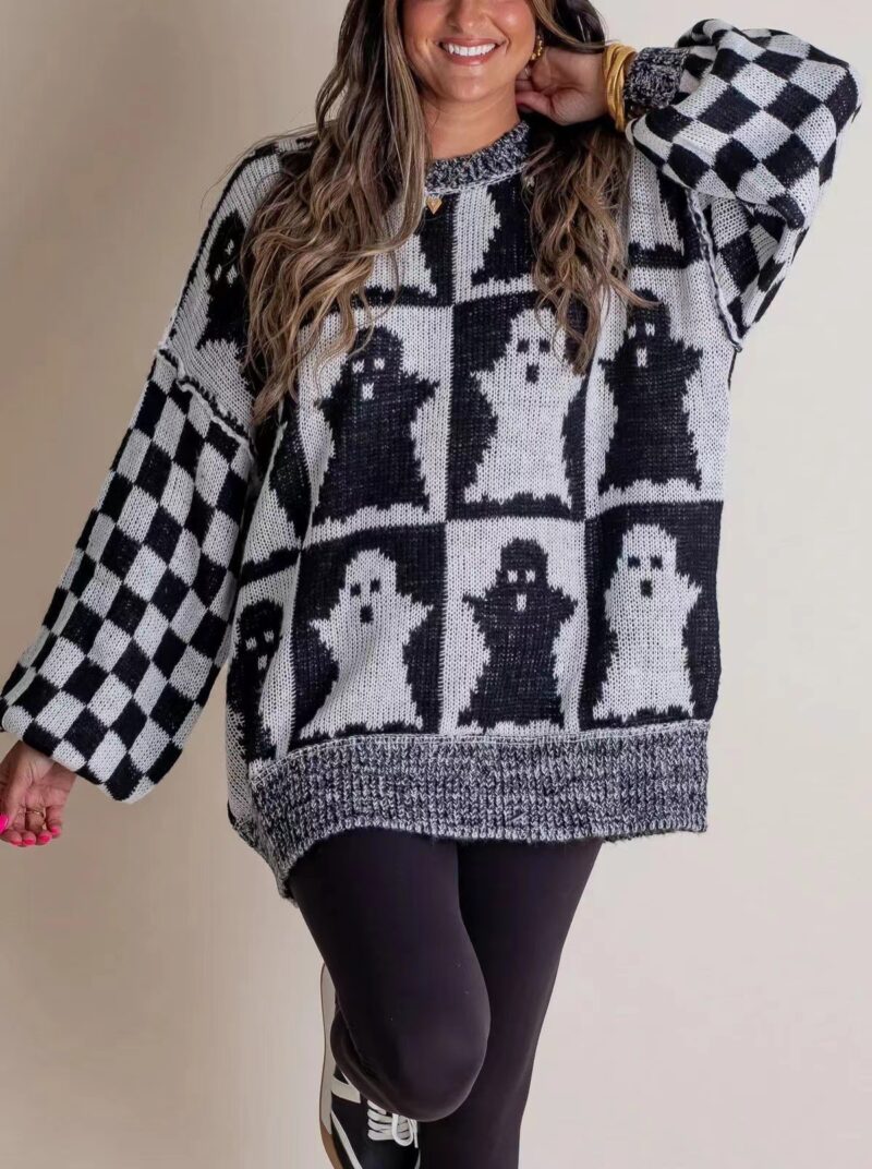 Oversized Halloween Pumpkin Knit Sweater - Image 4