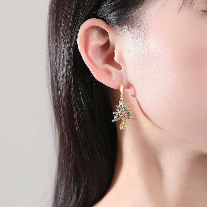 Sparkling Christmas Tree Drop Earrings - Image 3