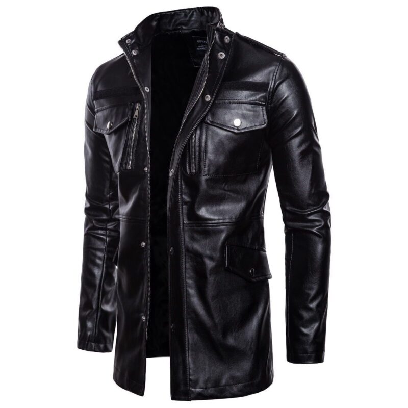 Men's mid-length leather jacket - Image 2