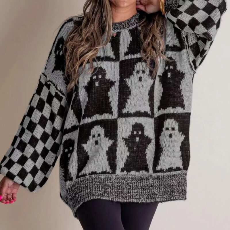 Oversized Halloween Pumpkin Knit Sweater - Image 6