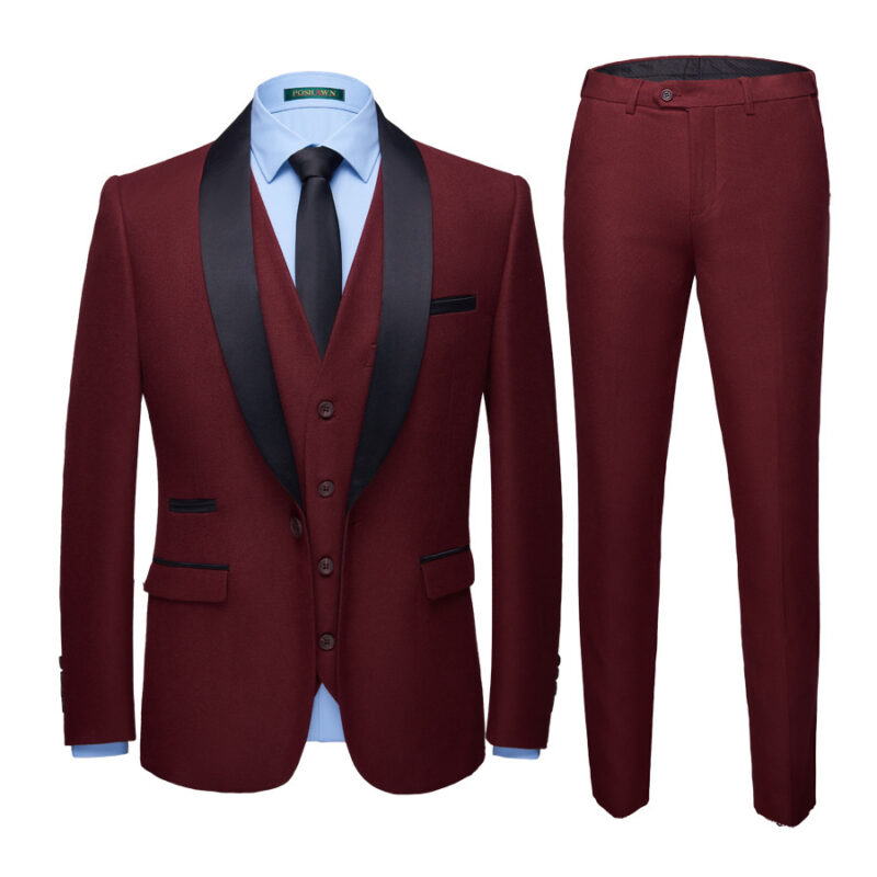 Men's Business Casual Suits, Men's Korean Version Of The Self-Cultivation Wedding Groom Suit Dress Three-Piece Suit - Image 2