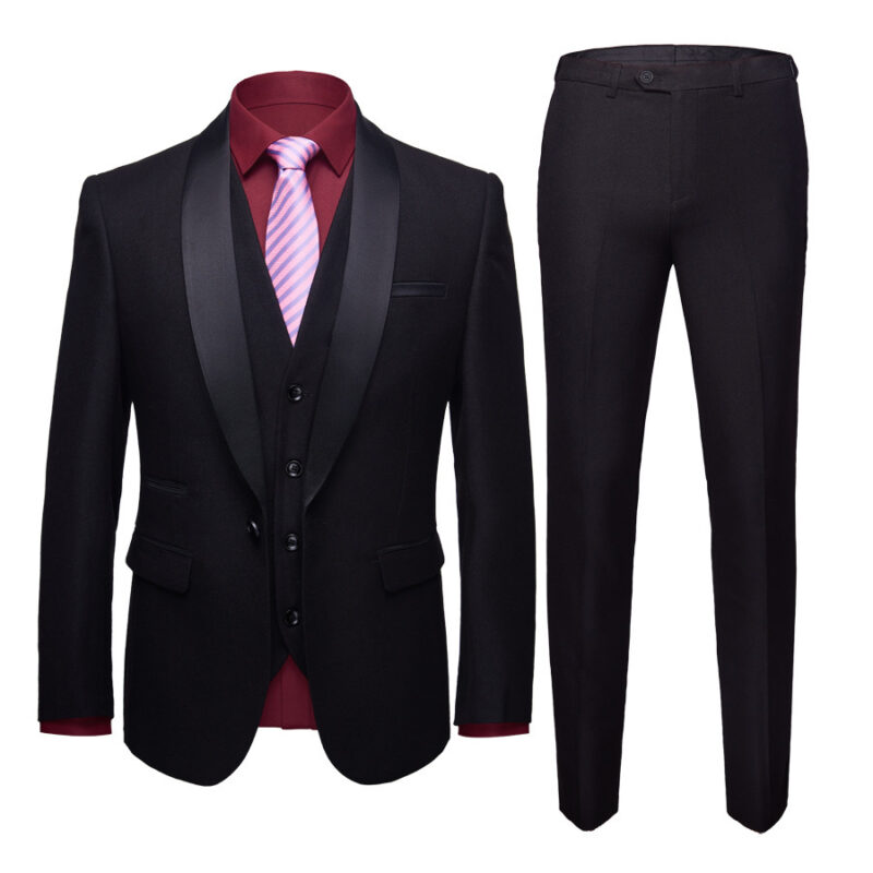 Men's Business Casual Suits, Men's Korean Version Of The Self-Cultivation Wedding Groom Suit Dress Three-Piece Suit - Image 4